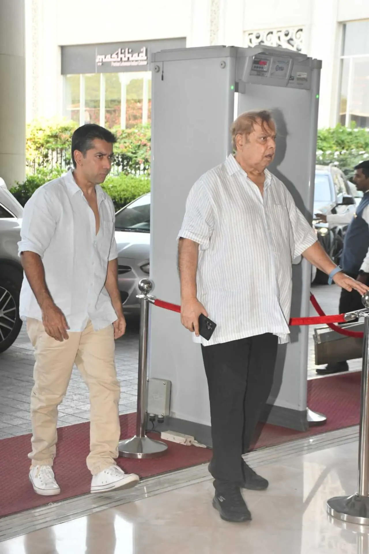Filmmaker David Dhawan was seen arriving at the prayer meet with his son Rohit Dhawan.